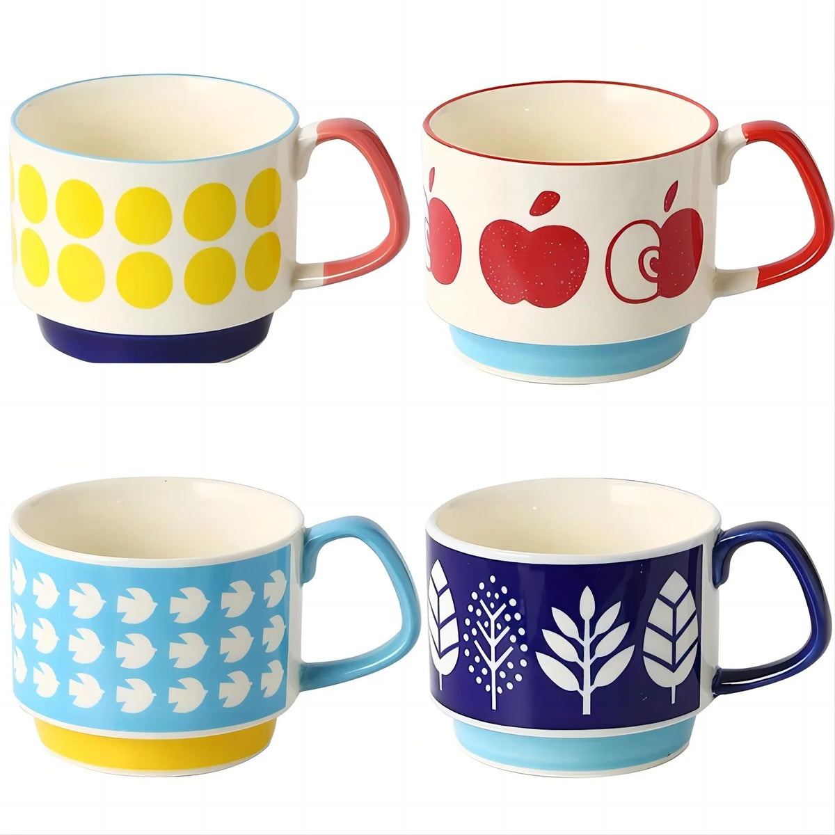 Set of 4 Stackable Japanese Retro Ceramic Cups, Minimalist Design