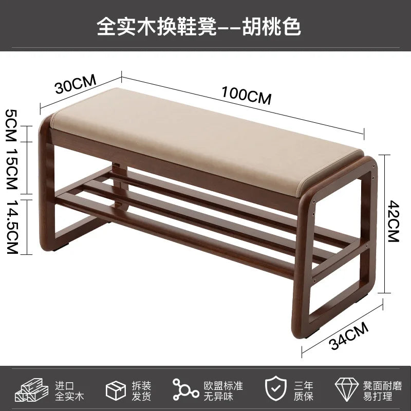 Solid wood shoe bench for practical storage - E 100 cm