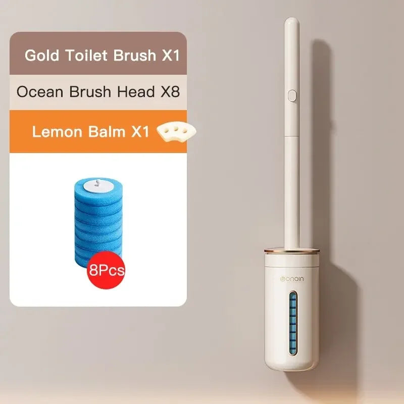 Disposable cleaning brush with long handle and replaceable head - Gold 8 Pieces Ocean