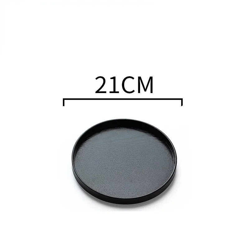 Japanese round wooden tray for service and tea - Black 21cm