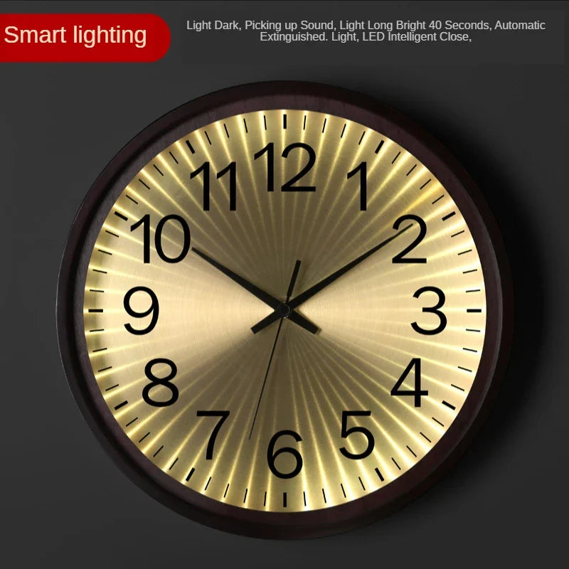Modern design wall clock in silent and creative gold wood - view 5