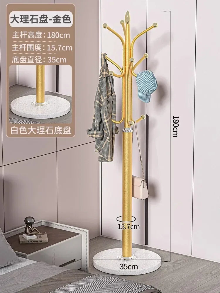 Freestanding Marble Metal Coat Rack, 3 Storage Shelves, 9 Hooks, Hall Tree for Coats, Hats, Bags, Entryway Organizer - 35cm Chassis