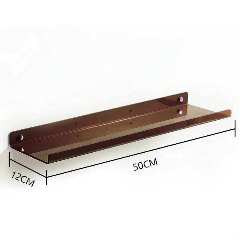 Acrylic Floating Wall Shelf Organizer for Living Room Decor - brown 50X12cm / Sticker Install