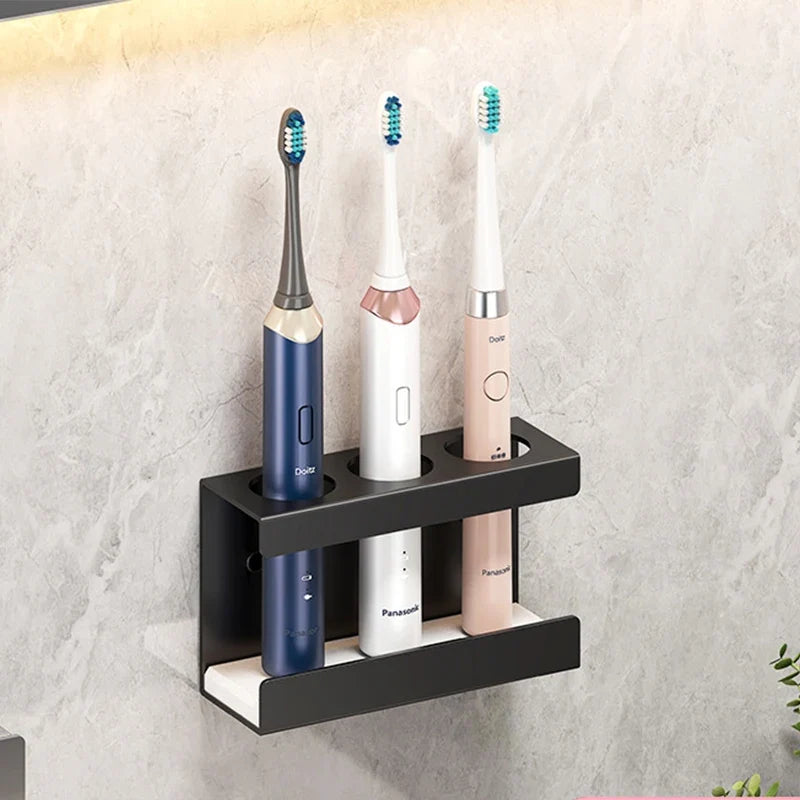 Aluminum Wall-Mount Toothbrush Holder, White, 2-4 Slots - 3 Slots Black