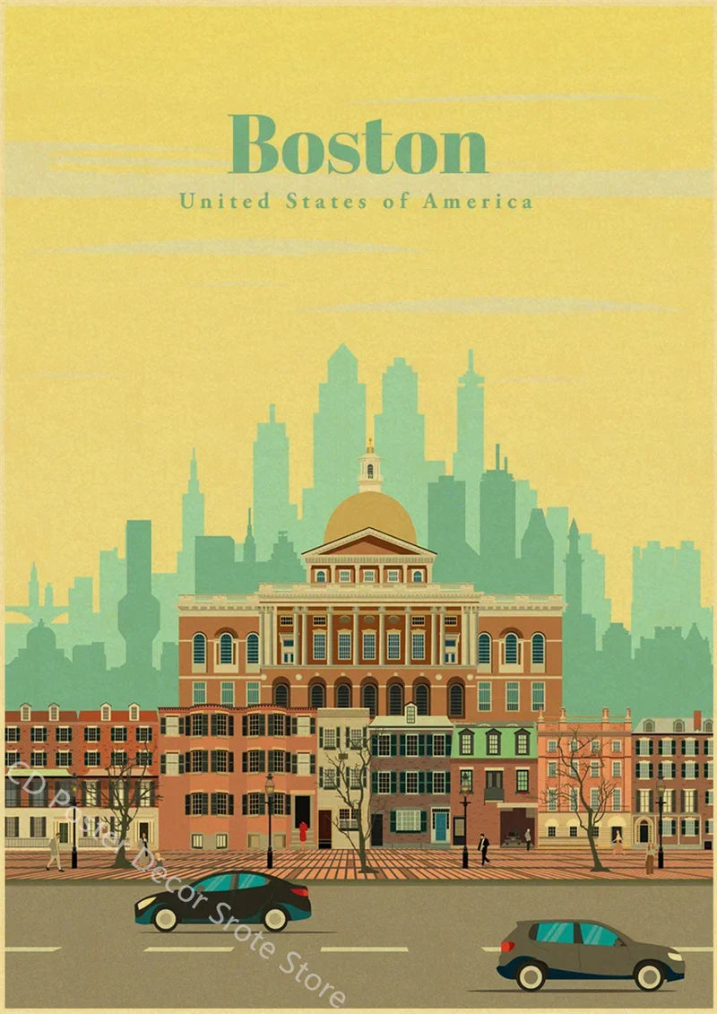 Vintage Architecture and Monuments Poster of World Cities - 49 / A3 16.5 x 11.8 inches