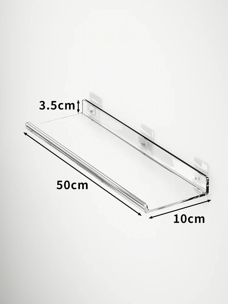 Transparent acrylic floating wall shelf for organized storage - U 50x10cm