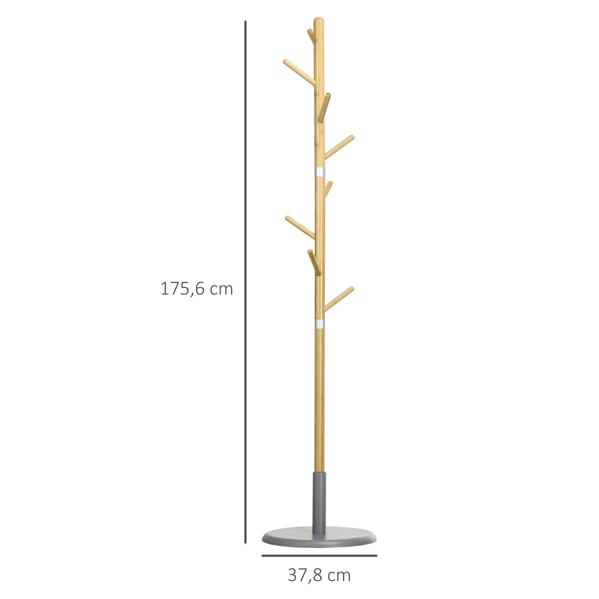 HOMCOM bamboo stand rack with 8 hooks Ø 37,8x175,6 cm Natural - view 3