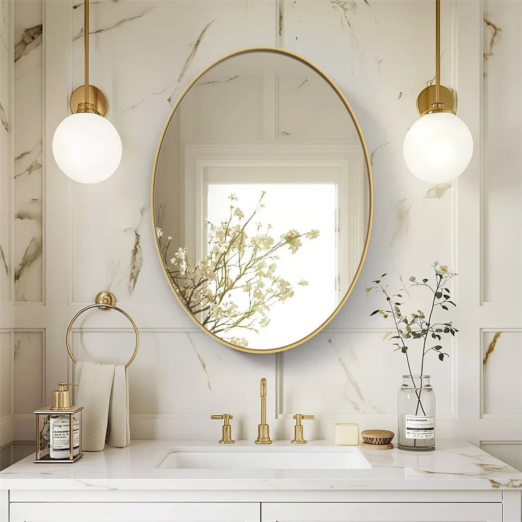 Brushed gold mirror with decorative metal frame - 55x76cm (22x30 inches)