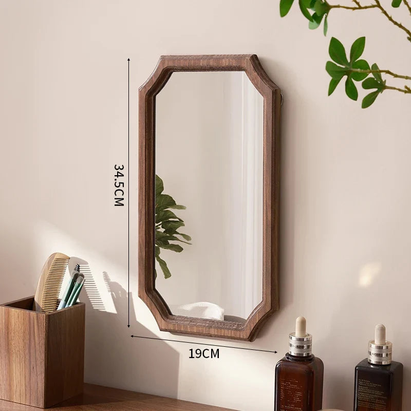 Vintage solid wood mirror for waterproof and rustproof make-up - Lilas 34,5 x 19 cm