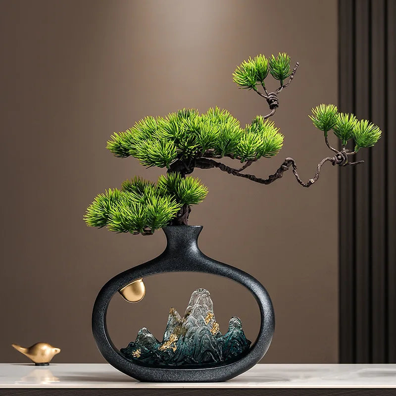 New Chinese welcome pine vase ornament, living room entrance TV cabinet, Bogu rack ornament, office housewarming gift - view 2