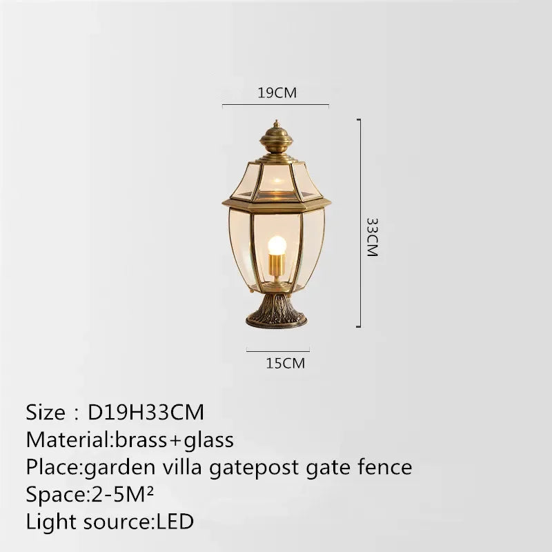 Classic brass garden lamp exterior retro waterproof lighting - H33cm / 110V