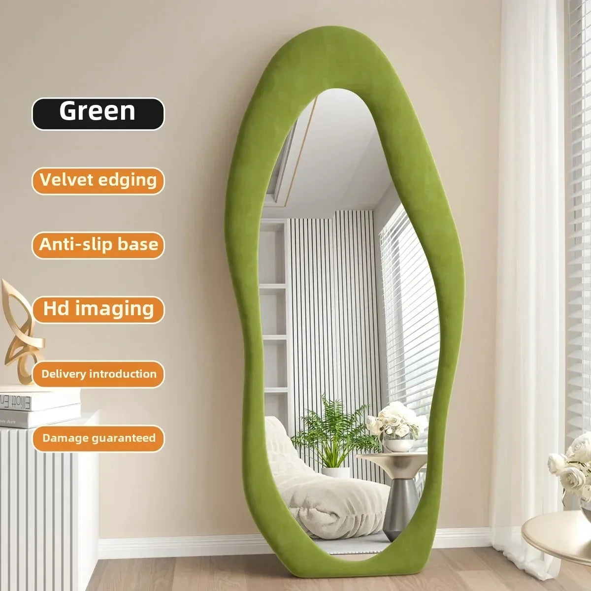 Corrugated mirror integral Nordic design for interior decoration - Green / 177x75cm
