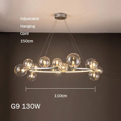 Glass chandelier with modern design with artistic bubbles - Warm light / Dia110D