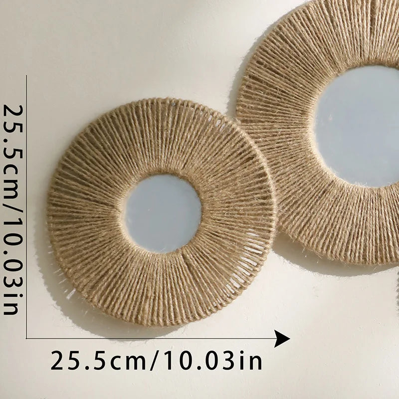 Round Decorative Wall Mirrors Farmhouse Circle Mirror with Hemp Rope Boho Mirrors for Bedroom, Bathroom, Living Room decor Gift - 25cm