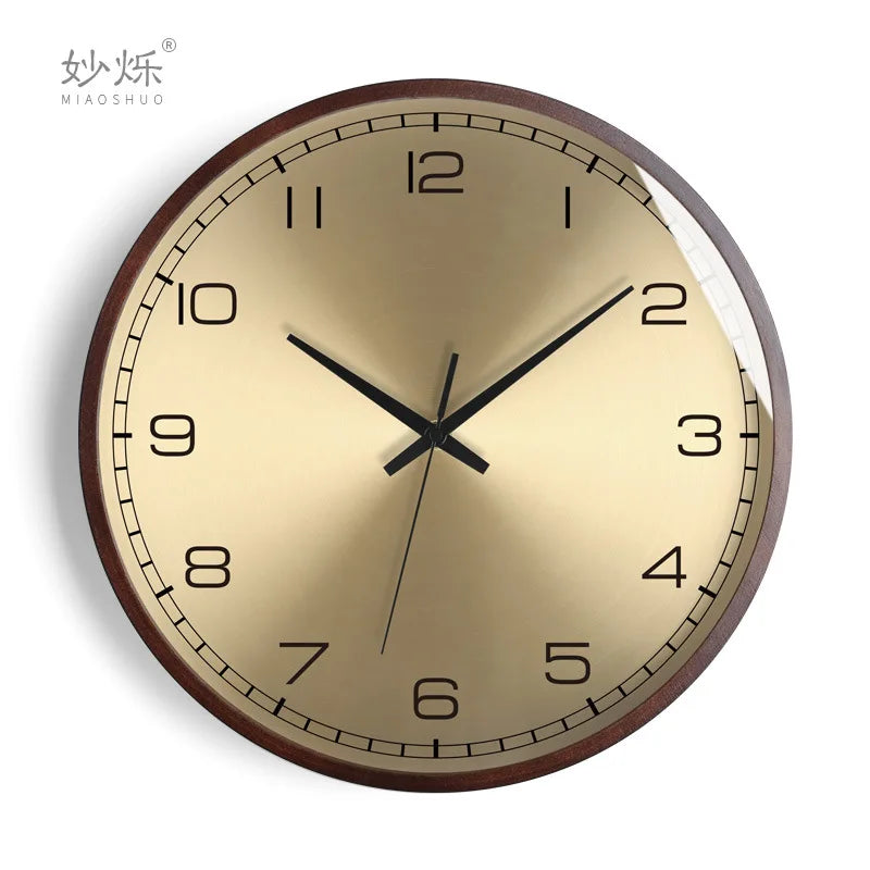 Modern design wall clock in silent and creative gold wood - B / 14 pouces