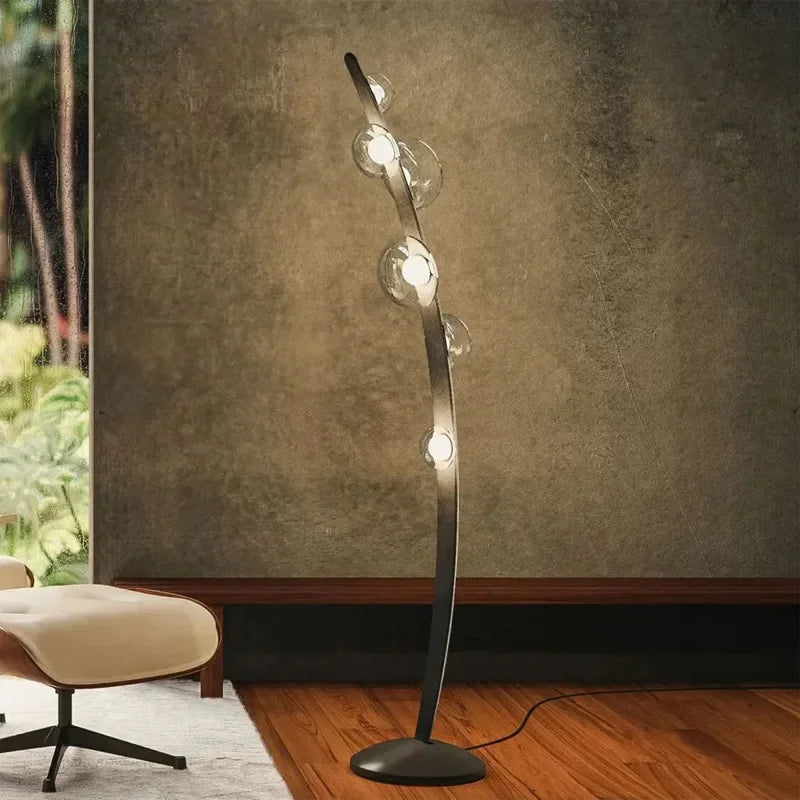 Design floor lamp in Italian leather with glass ball - view 2