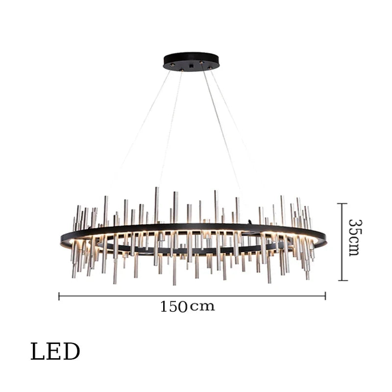 Minimalist chandelier in stainless steel black modern design - Neutral Light / D150cm