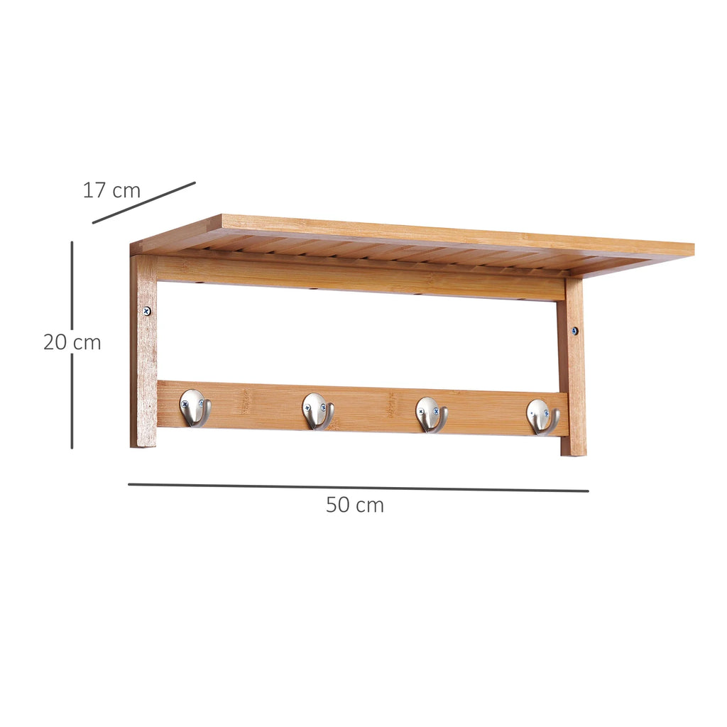 HOMCOM Wall hanger bamboo 4 hooks rack Wall towel rack 50x16x17,5cm - view 3