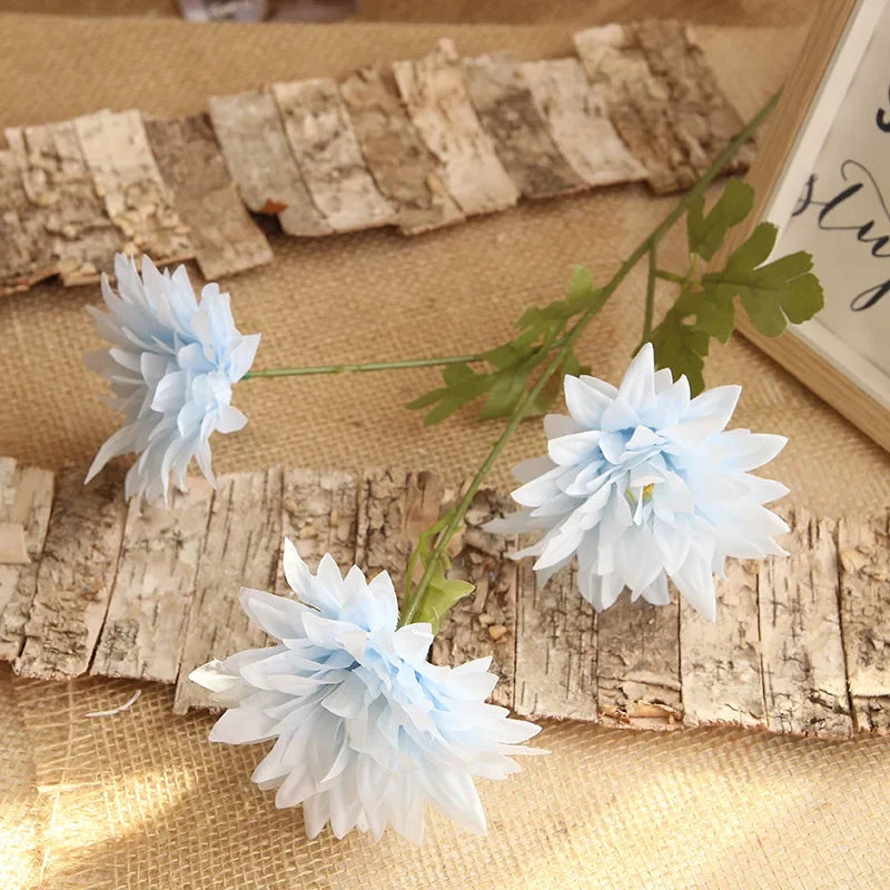 Set of 4 artificial decorative silk dahlia branches - Light Blue