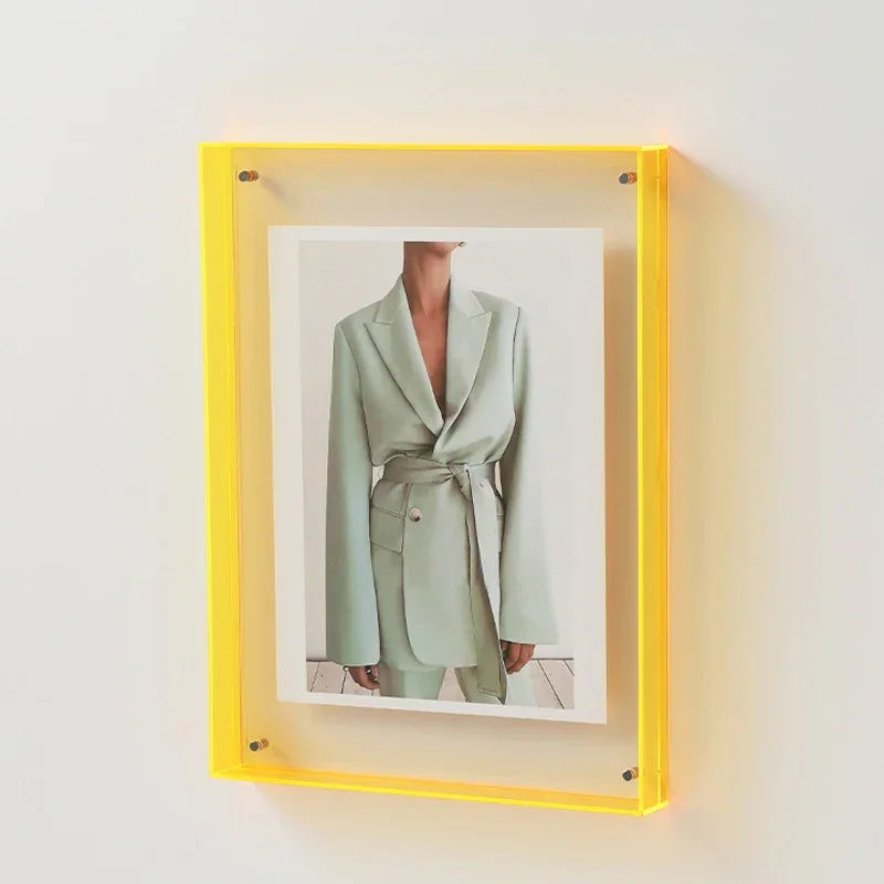Acrylic photo frame ins decoration wall table transparent - Yellow / 15x19cm