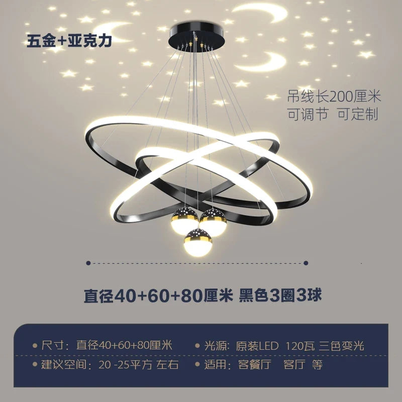 Star LED pendant light for interior decorative lighting - 40.60.80CM / Golden Lamp Body / Variation d'intensité à distance