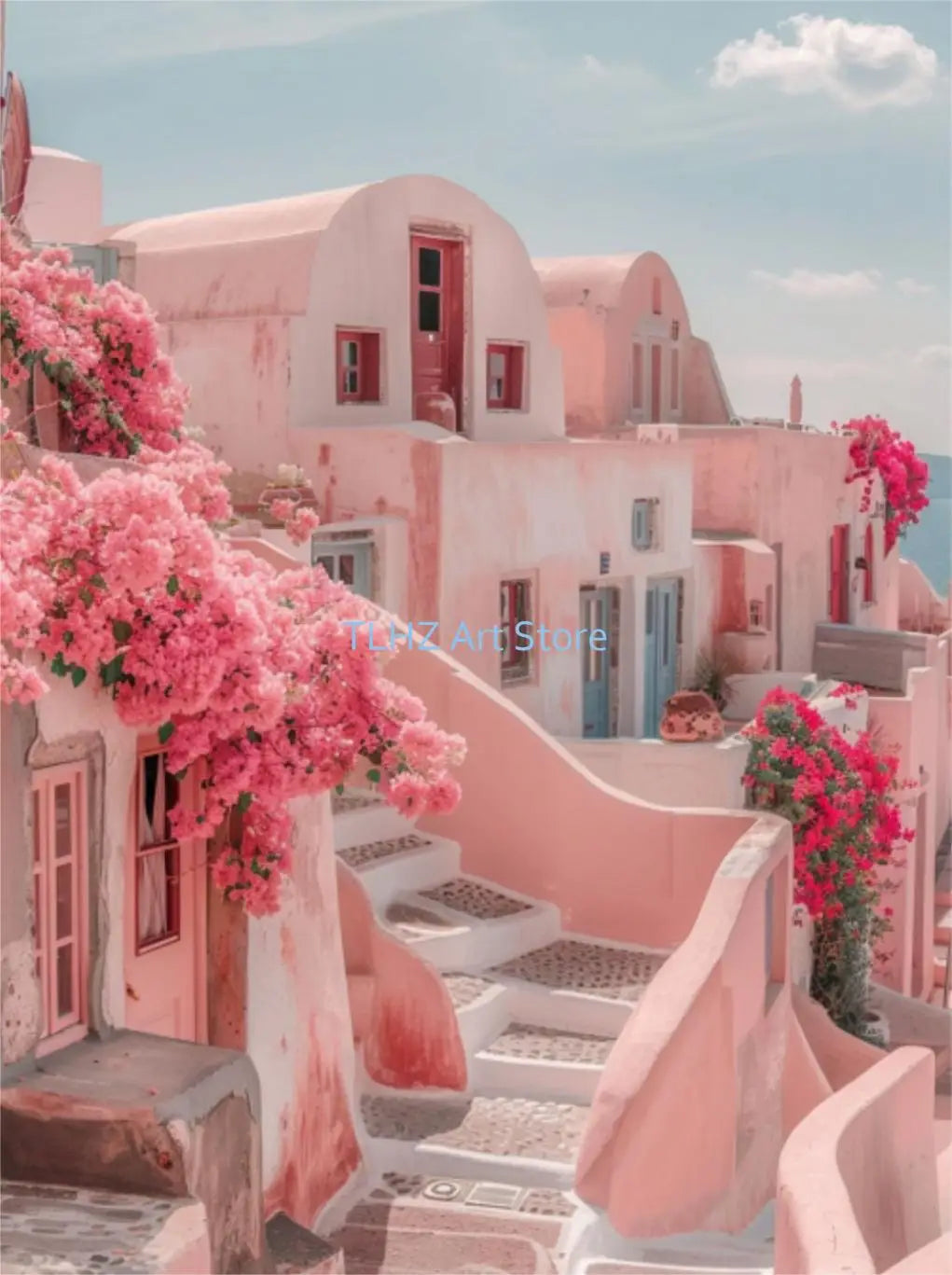 Modern Santorini Greece Landscape Travel Poster Canvas Art - 60X80cm Unframed / 26