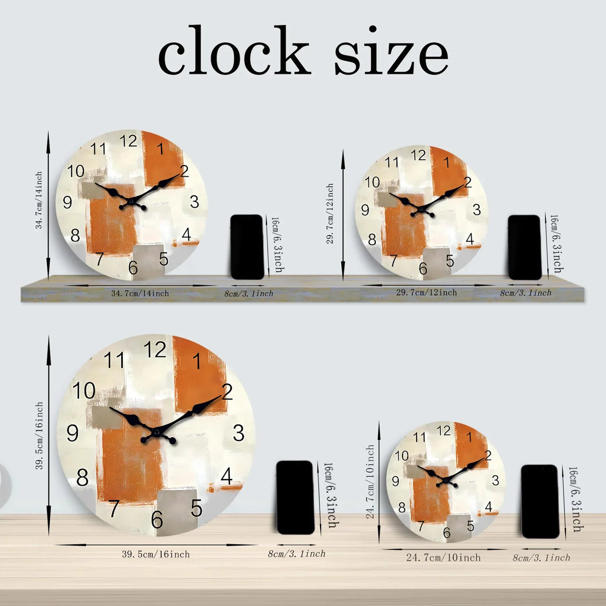 Modern wooden wall clock abstract decorative silent pattern - view 4
