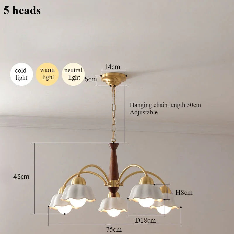 Modern chandelier in ceramic flower for contemporary interior - 5 Heads / Warm Light 3000K