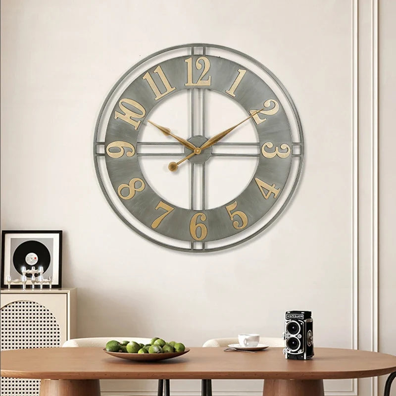 Modern 3D retro wall clock with Roman numerals in silent metal - view 4