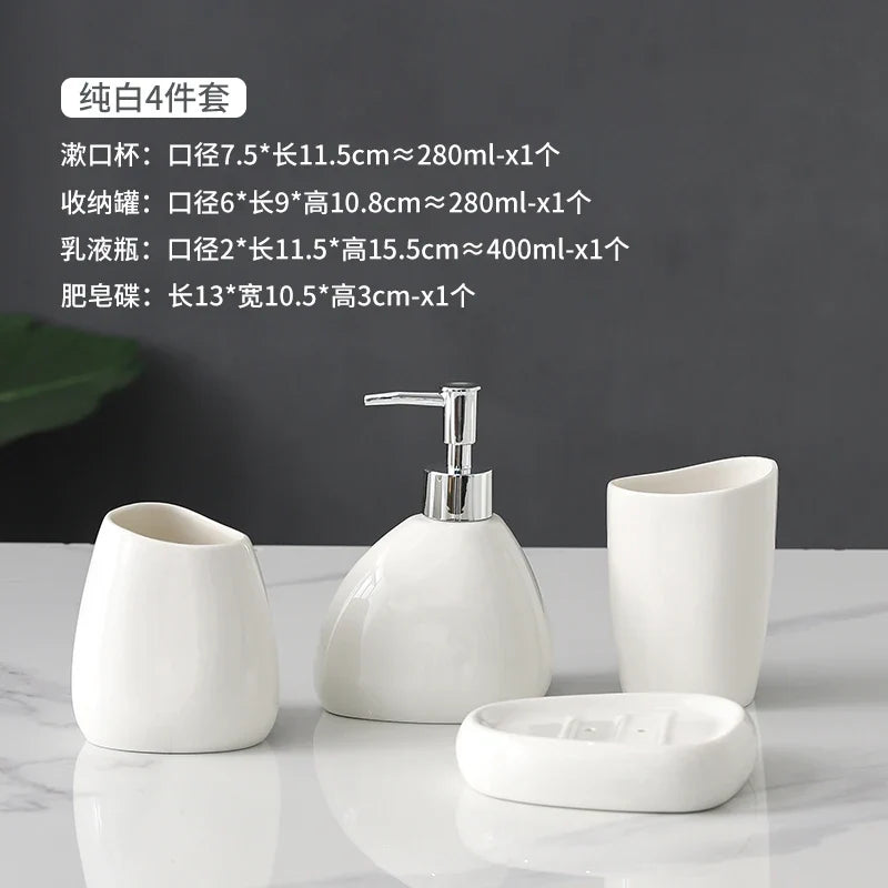 Ceramic bathroom accessories for interior decoration - White - Set of 4 Pieces