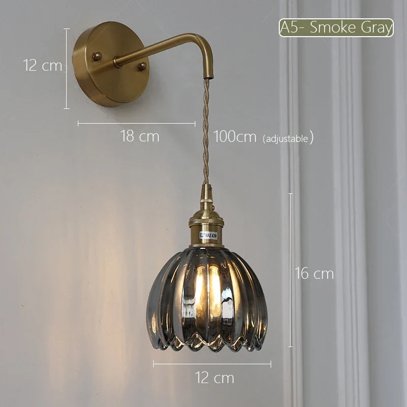 Japanese retro floral glass wall sconce modern and chic design - A5 / Bulb Not Included