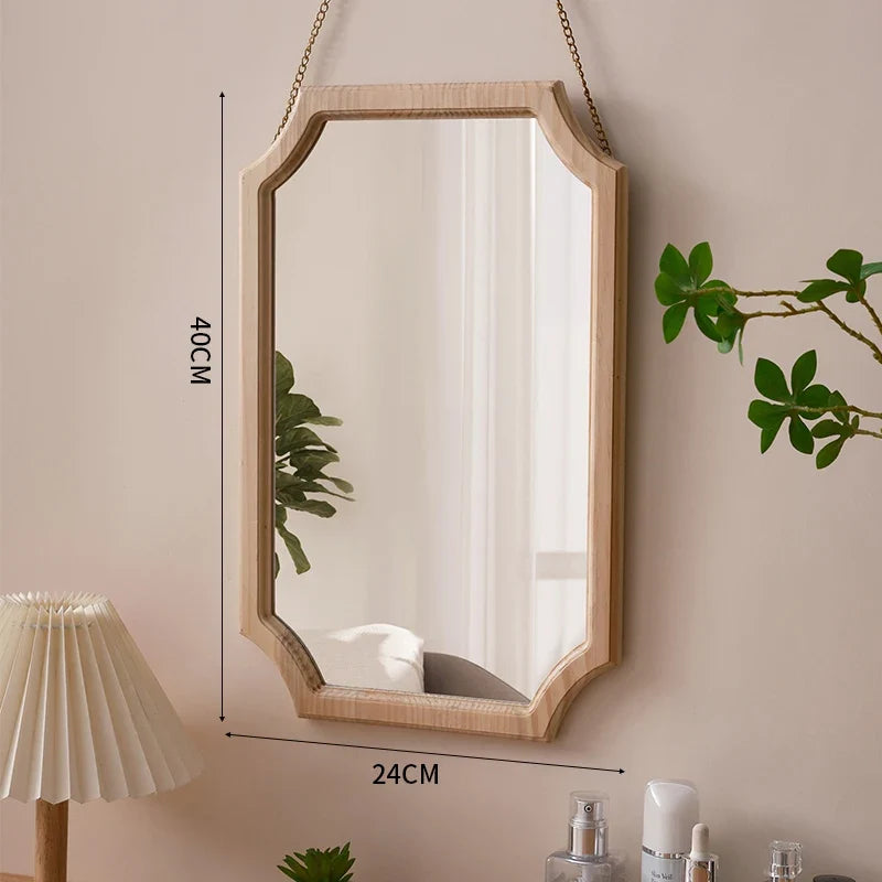 Vintage solid wood mirror for waterproof and rustproof make-up - Burlywood 40 x 24cm