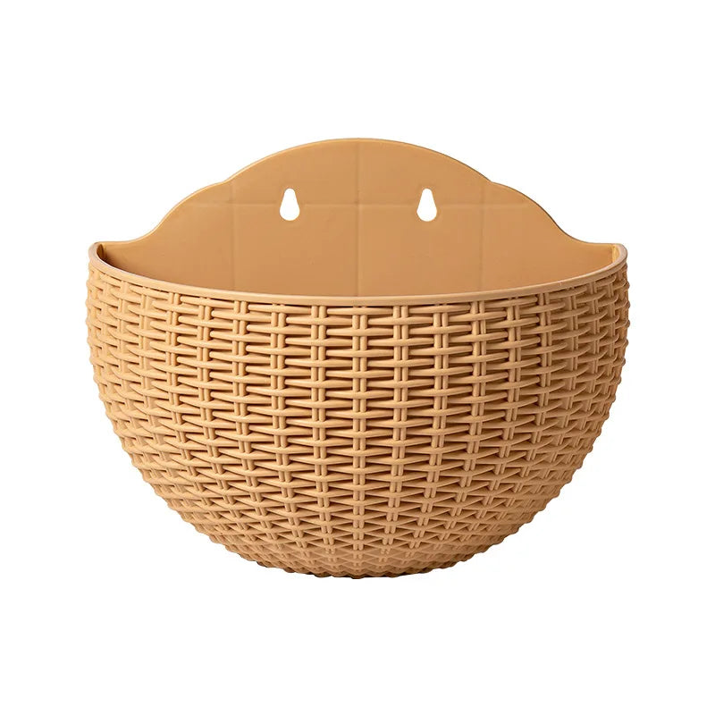 European Wall Mounted Hydroponic Plant Pot, Semi-Circular, Hanging Flower Basket, Balcony, Lazy Wall Mounted, No Drilling, decor - Khaki / S