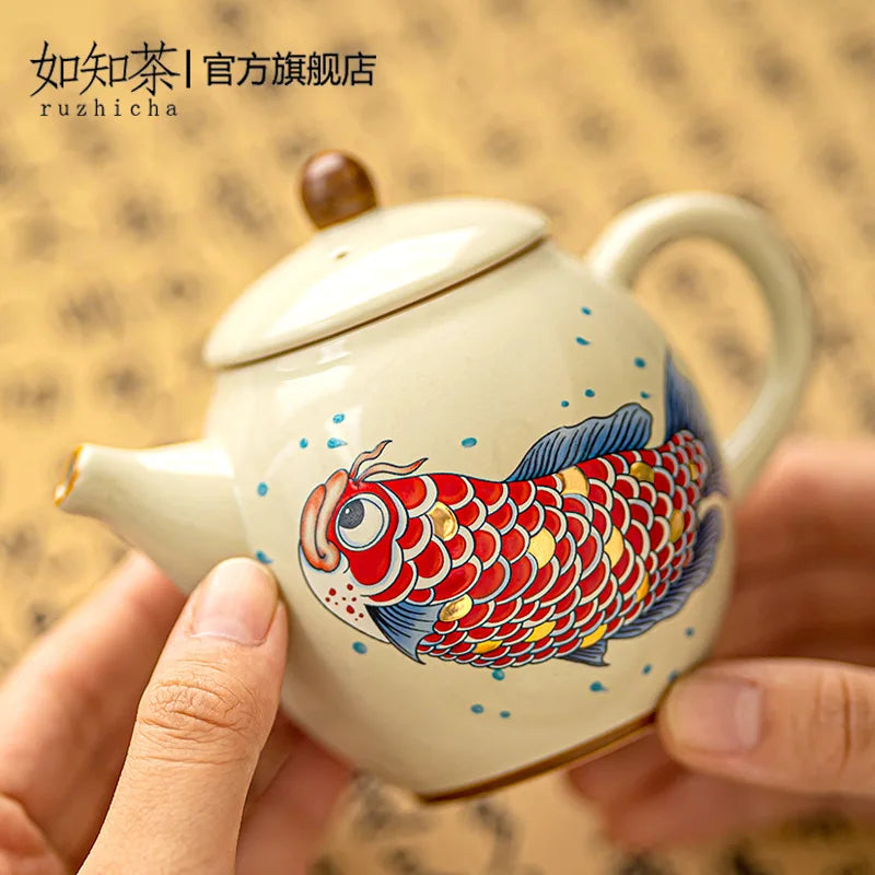 Retro Ceramic Arowana Teapot, 150 ml, Kung Fu Style - view 5