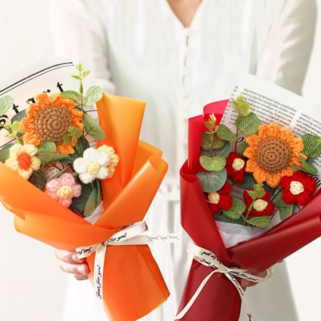 Bouquet of handmade crochet sunflowers for gifts and decorations