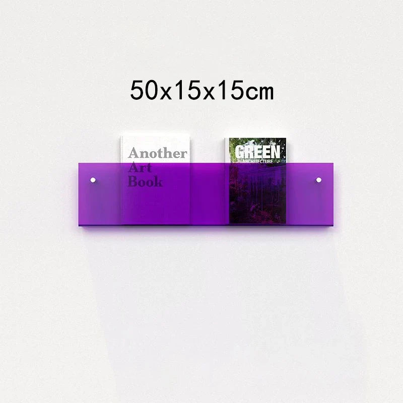 Floating acrylic wall shelf with magazine holder and literature organizer - 50cm 5mm Thick 11