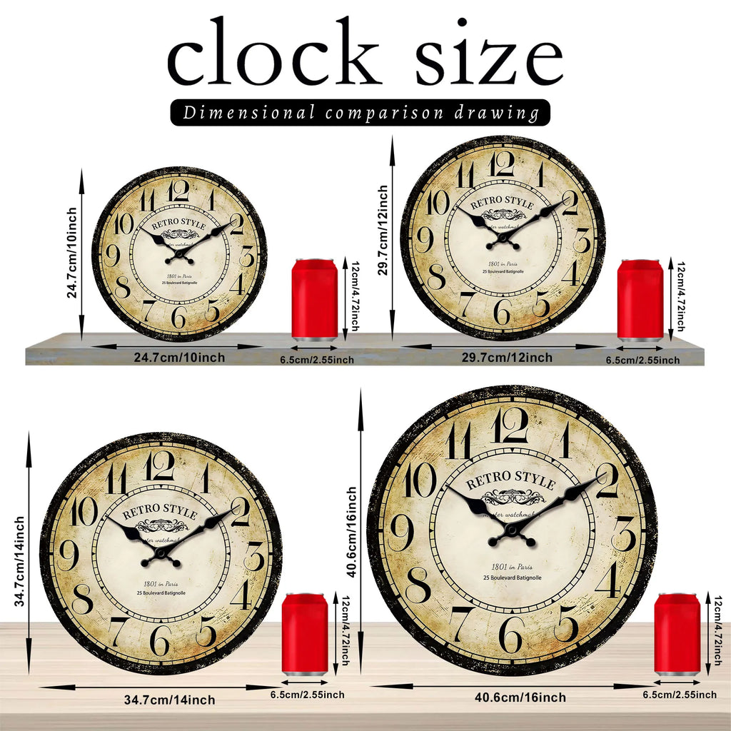 1pc retro wooden wall clock, wall clock designed by Paris watchmaker, non-ticking round silent clock, suitable for living room b - view 3