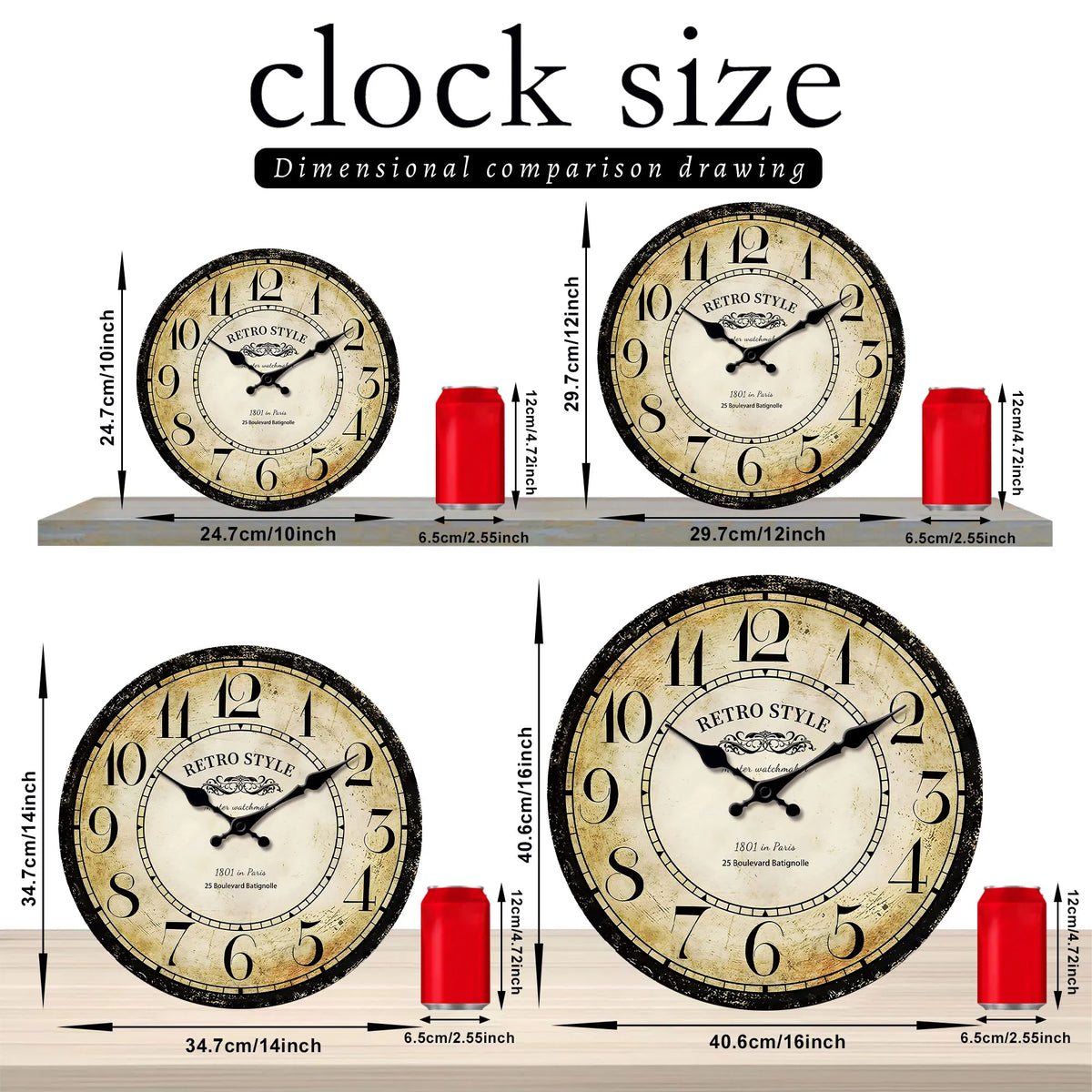 1pc retro wooden wall clock, wall clock designed by Paris watchmaker, non-ticking round silent clock, suitable for living room b - view 3