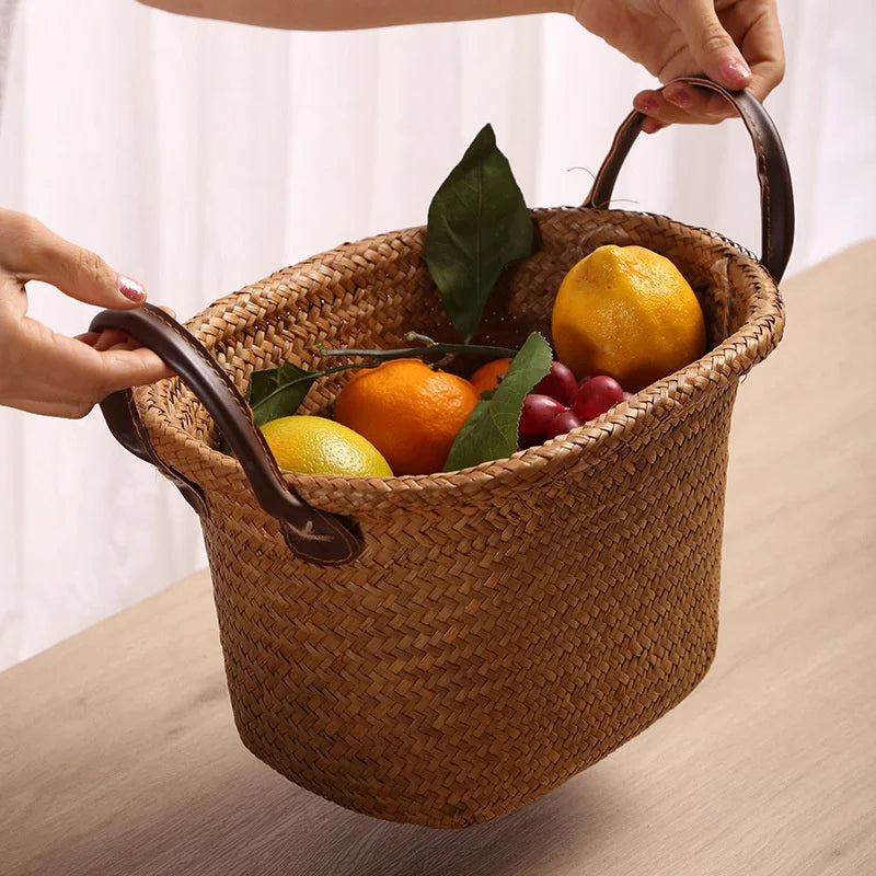 Foldable hand woven wicker and sea-ring storage basket - view 2
