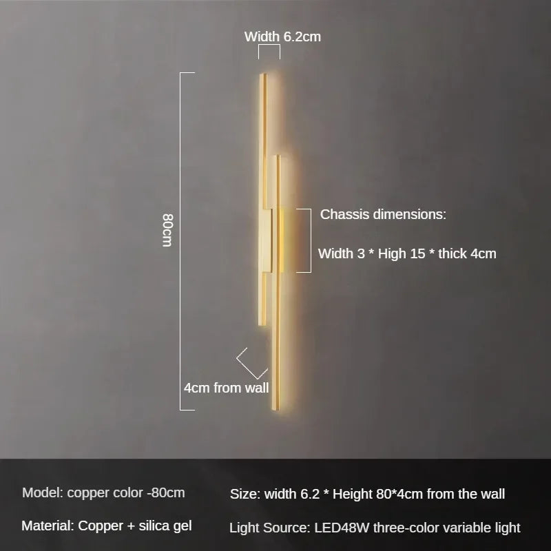 Copper wall sconce for modern and creative decoration - 2700-5500K / Gold-80cm