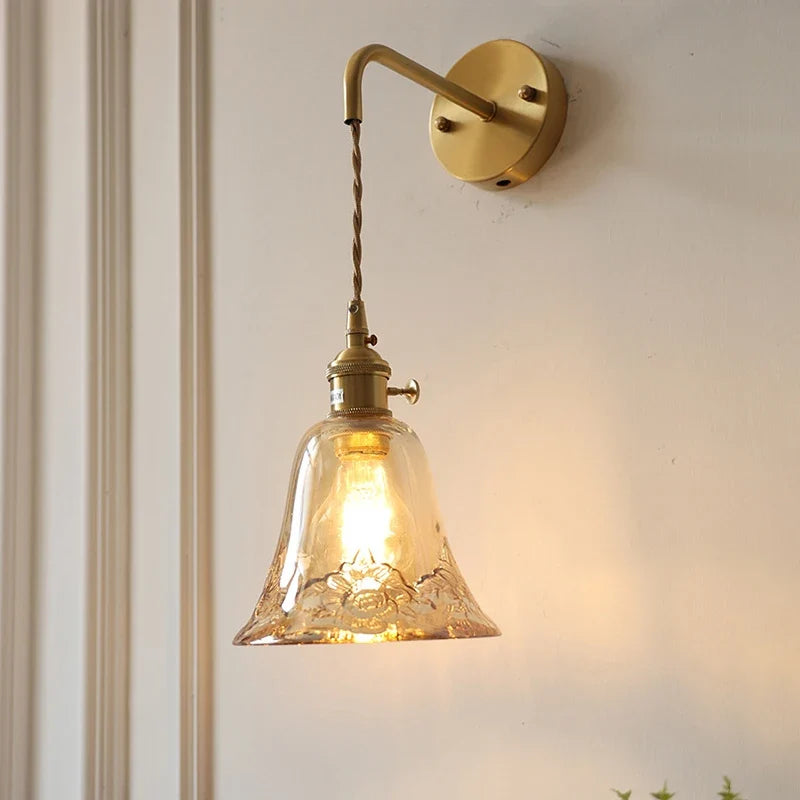 Vintage glass wall sconce with brass socket - view 4
