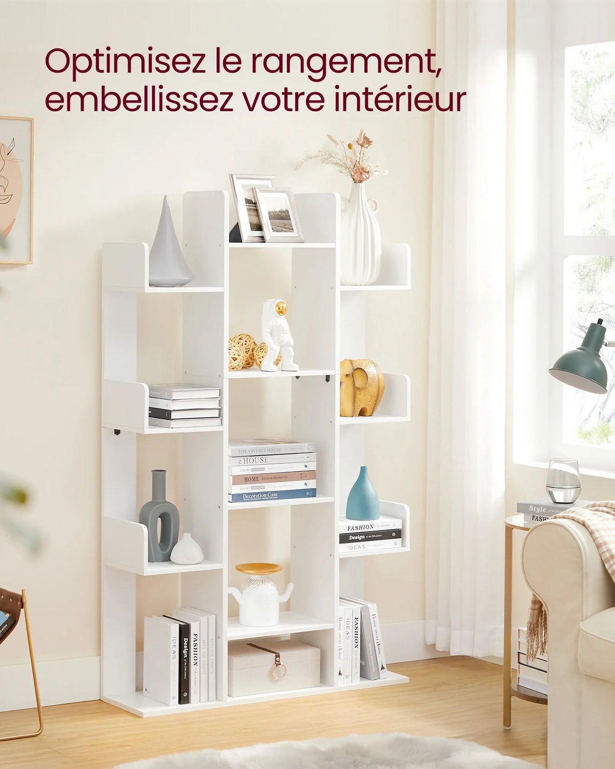 VASAGLE Bookshelf, Tree-Shaped Bookcase with 13 Storage Shelves, 86 x 25 x 140 cm, with Rounded Corners - view 2