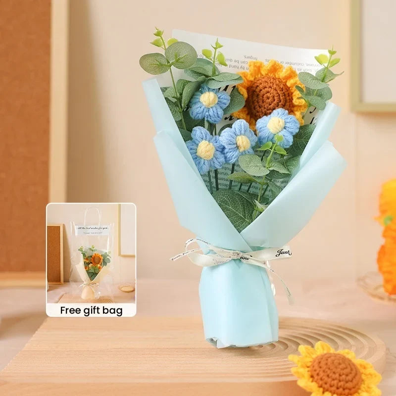 Bouquet of handmade crochet sunflowers for gifts and decorations - Blue