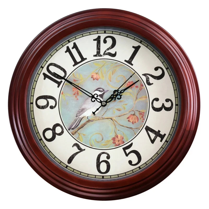 Silent wall clock customizable in retro modern wood - -Mahogany Color-53