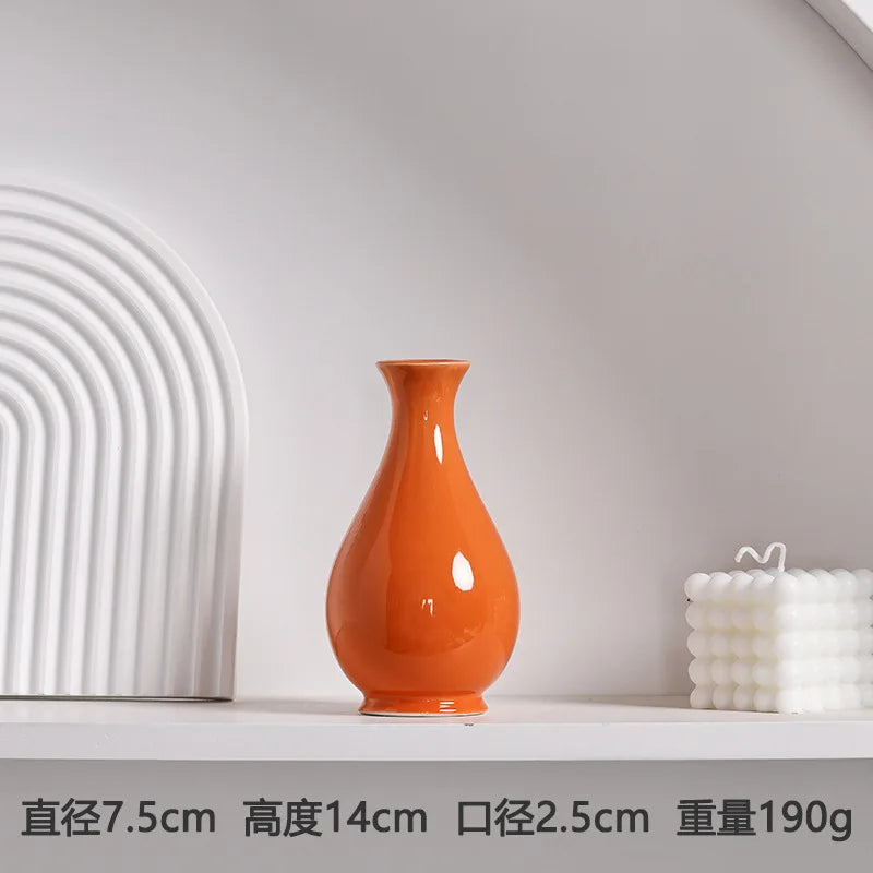Modern Ceramic Vase with Minimalist Design, Dried Flower Vase, New Chinese Style Ceramic Vase, Luxury Home decor Orange Ceramic - 1