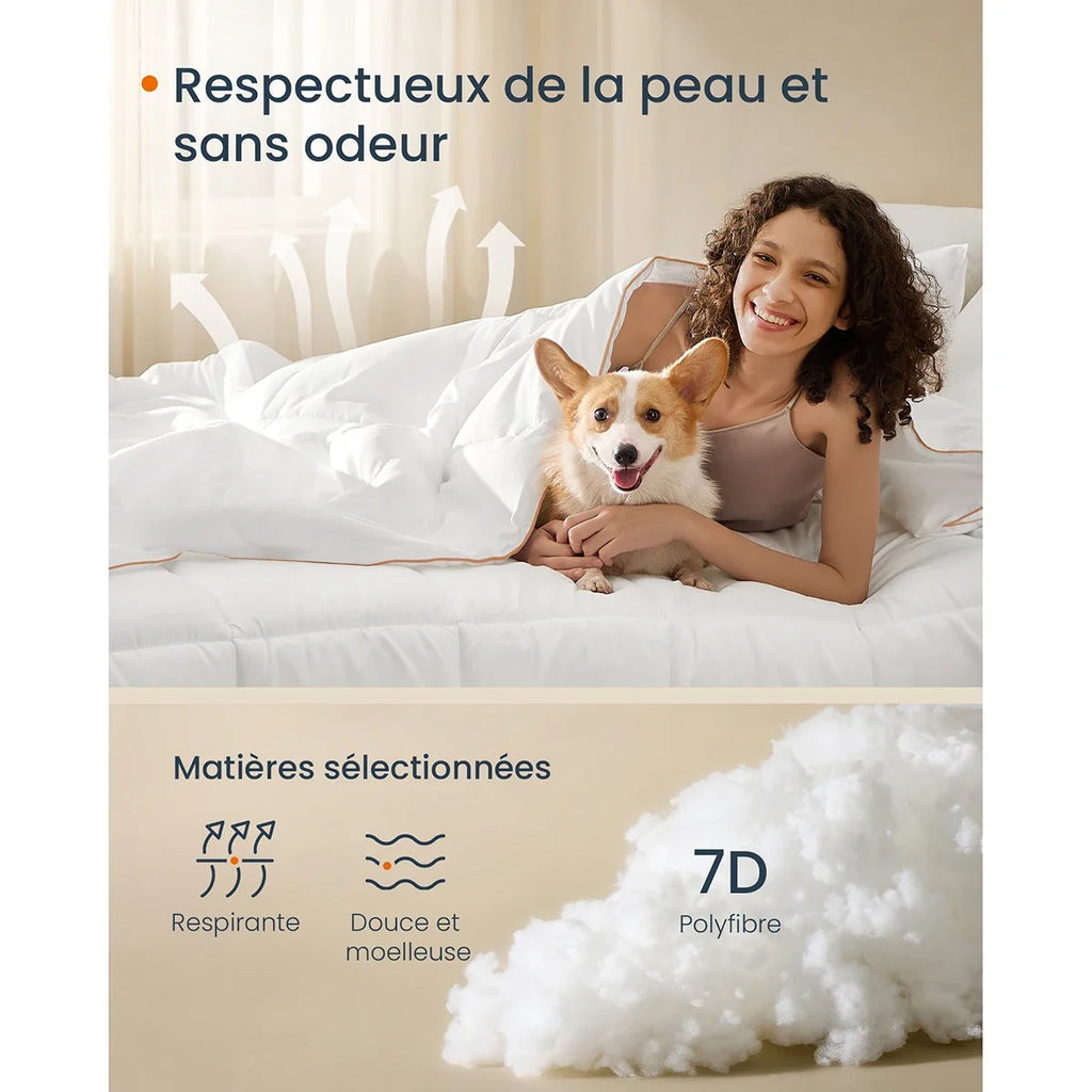 Duvet, Duvet 220 x 240 cm, Mattressed duvet with 8 buckles, 300 GSM Eiderdon, King Size duvet, White - view 2