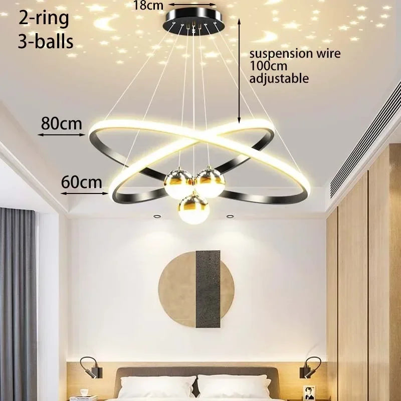 Chandelier led modern starry sky for interior decoration - Black 60-80cm / Gradation à distance