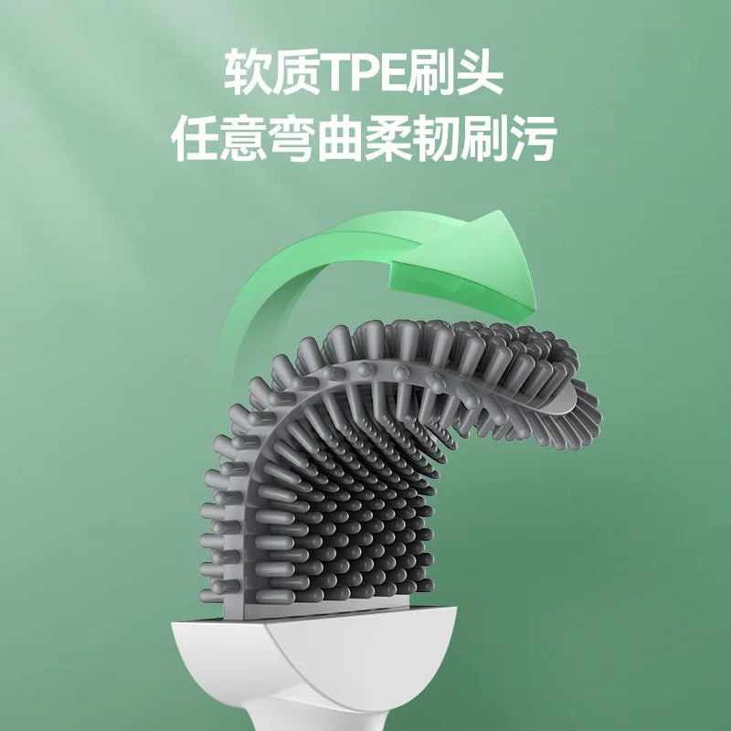 Silicone toilet brush with hanging holder and long handle - view 4