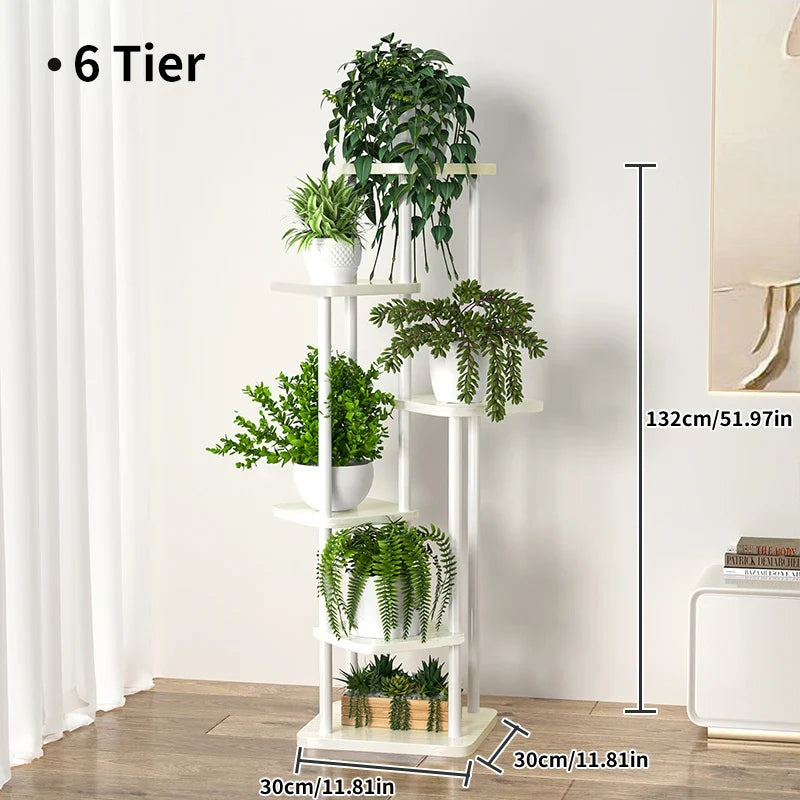 Wooden support for plants and flowers on several levels - LSB-6 layers-white