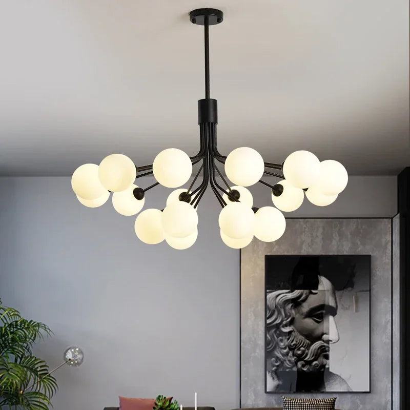 Modern chandelier in bubble glass and decorative flowers - view 2